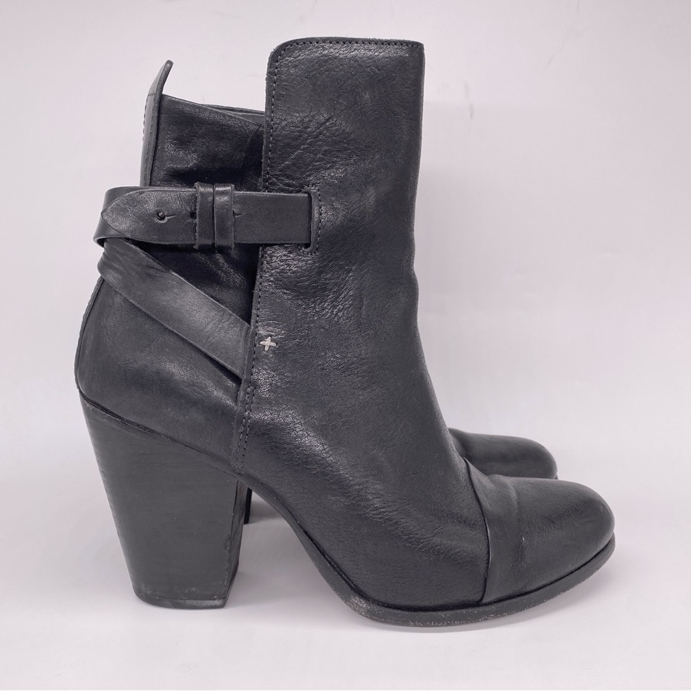 Rag & Bone Kinsey Black Leather Strappy Ankle Moto Boots Booties 38.5 US 8.5